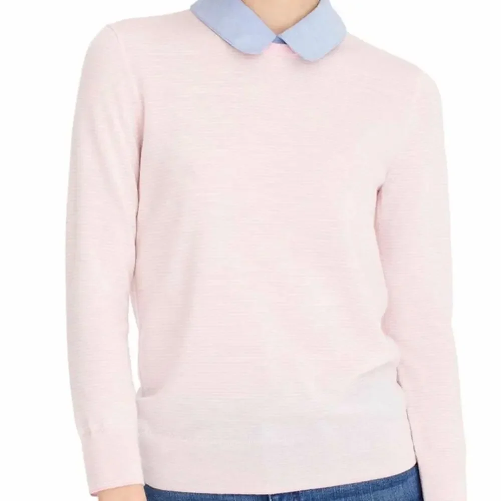 J. Crew Tippi Chambray Collar Sweater Pink Size L